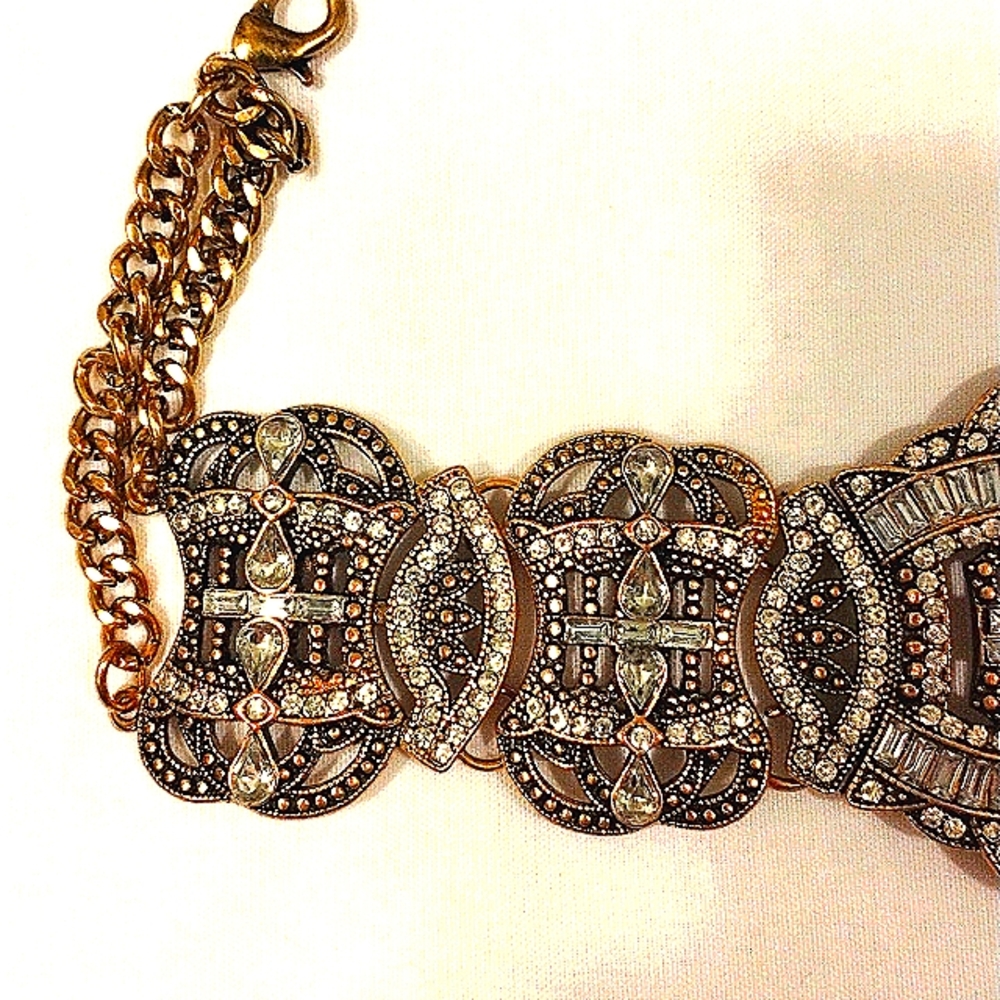 Celebrity Style SUPER BLING Heavy Crystal Rhinestone Choker Necklace Brass color - Picture 4 of 15